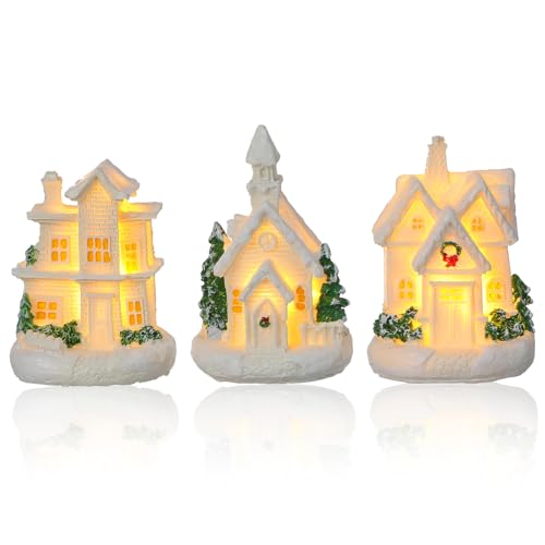 Decoración navideña de resina VERDANVERSE: 3 miniaturas iluminadas de hadas 2