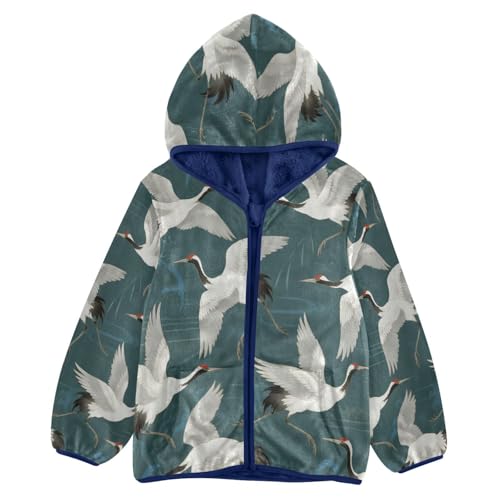 Flying White Birds on Blue Toddler Fleece Jacket Girl Boys Hooded Fleece Jacket Coat Warm Outwear Zip-up 3-10T