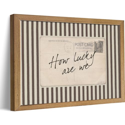 How Lucky Are We Wall Art, Wood Framed Postcard Poster with Positive Quote,Western, Old Money Brown Striped Decor, Cozy Rustic Sentimental Print for Bedroom Living Room, 8x10 Inch