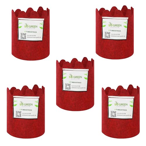 Image of Geo Fabric Grow Bags for Plants 4X5 Inch (Pack of 5) | 400 GSM Heavy Duty UV-Protected Round Maroon Colour Plant Bags for Terrace and Vegetable Gardening | Strong & Reusable|