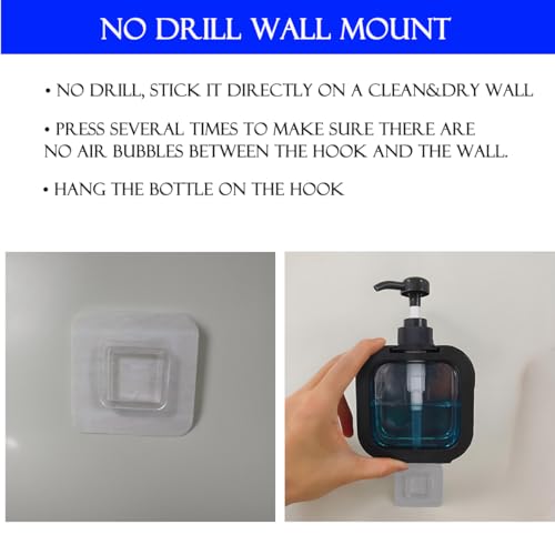 Image of Hand Soap Dispenser Bathroom, Shower Soap Dispenser Wall Mounted, Dish Dispenser for Kitchen, Shampoo and Conditioner Dispenser with Pump and Labels (Black)