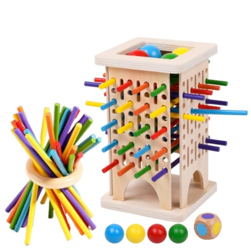 Wooden Colorful Sticks & Ball Drop Games, Montessori Game Wooden Board Games, Colorful Sticks Dice Game Math Learning Toys, Fine Motor Skills Toys & Counting Toy Family Game Travel Toys Gifts