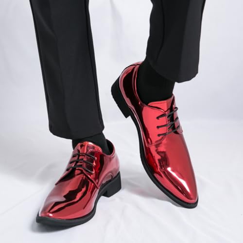 Mens Retro Shiny Patent Leather Lace-Up Dress Oxfords Shoes Pointed Toe Chunky Heels Non-Slip Casual Shoes for Business Casual Dress Prom Party3