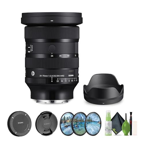 Sigma 24-70mm f/2.8 DG DN II Art Sony E Bundle (57A965) Bundle.The Ideal Lens for Professional Portraits, Weddings Indoor/Outdoor Adventure, Wildlife, Travel, Sarfari, Photography use + Accessories