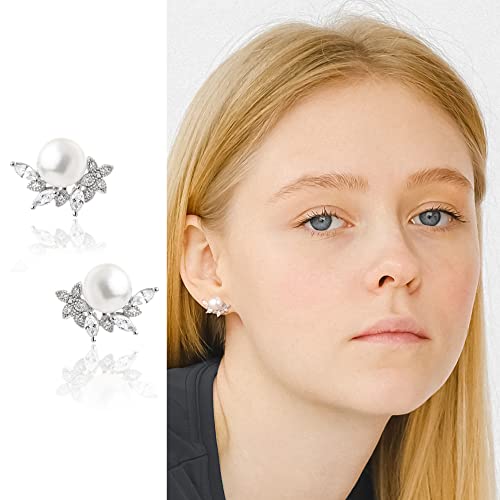 Pearlsays Natural Pearl Earrings For Women 925 Sterling Silver Cubic Zirconia Handmade Earrings Jewelry For Women Aaaa Quality Real White Freshwater Pearl From The Pearls Source (8.00, Natural Pearl Zirconia Silver Studs) #TOP3