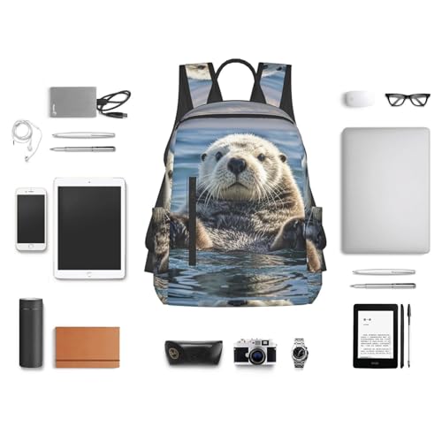 Backpack 14.7 inch Lightweight Large Bookbag Sea Otter Daypack for Travel Office Work4