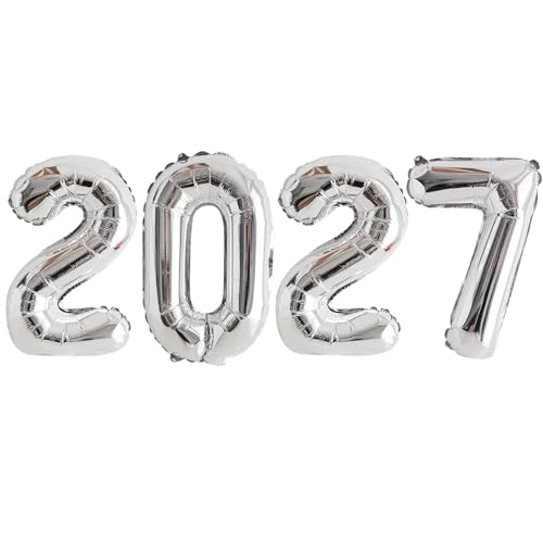 GOER Silver 2027 Foil Number Balloons for 2027 New Year Eve Festival Party Supplies Graduation Decorations (16 Inch)
