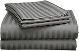 DIFFERENT SHEETING Cotton Bedding Set 4 PCS, Fully Elastic Fitted, Flat Sheet & 2 Pillow Cases with 16' Deep Pocket, 600 Thread Count-Dark Grey Stripe,Full-XXL Size