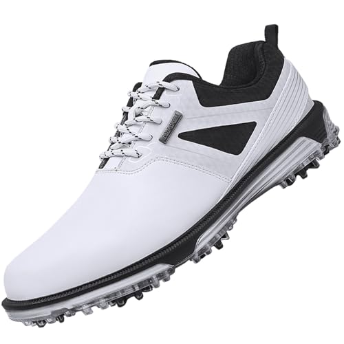 ULTIANT Men's Golf Shoes Fixed Nailless Sole Waterproof Lightweight No-Slip Walking Shoes Size7.5-14(White,43)
