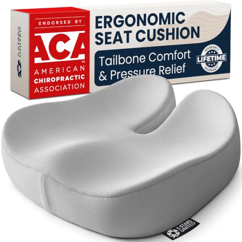 Image of 5 STARS UNITED Seat Cushion - Memory Foam Chair Cushion for Tailbone Pain Relief - Ergonomic Support for Coccyx, Sciatica & Butt - Office, Desk & Gaming Chair, Car Seat, Wheelchair, Light Gray Suede
