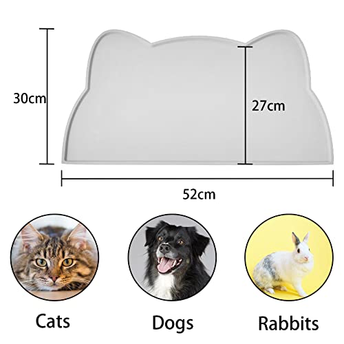 septillar Napfunterlage Katzen Hund, 52x30 cm Silikon wasserdichte Futterunterlage rutschfeste Futternäpfe Wassernapf Katzenmatte (Hell Grau) - Image 3