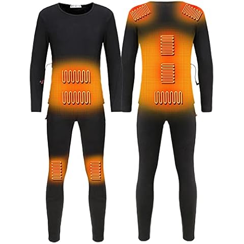 Men's Heated Thermal Underwear Set Winter Warm Fleece Lining Long Sleeve Top and Pants Set Carbon Fiber USB Electric Heating Underwear Suit,Black,S Cover