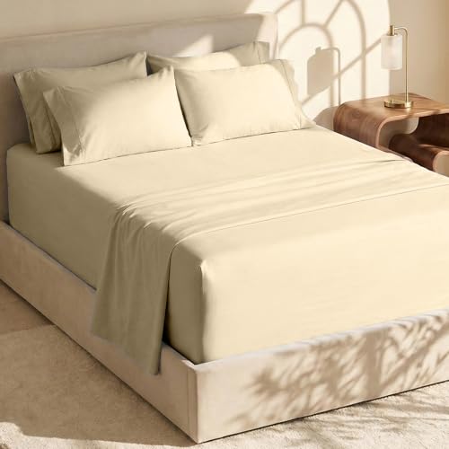 Image of Hearth & Harbor Extra Deep Pocket Sheets - Fits Mattress 18-24 Inches Deep - Extra Deep Pocket Twin Sheets Sets - 4 Piece Twin Size - Cream