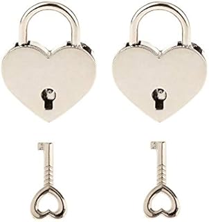 Small Metal Heart Shaped Padlock Mini Lock with Key for Jewelry Box Storage Box Diary Book,Pack of 2 (Silver)