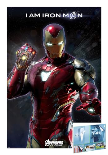 Close Up Póster de los Vengadores Endgame (I Am Iron Man) (tamaño: 61 cm x 91,5 cm) (póster y póster a rayas)
