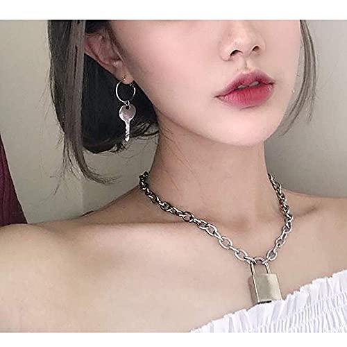 Lock and Key Earrings for Women.Asymmetric Lock Key Earring, Padlock Dangle Hoop Earrings Key Punk Edgy Aesthetic Earrings2