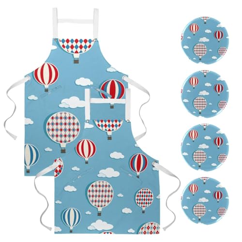 Lot de 2 tabliers de cuisine à motif montgolfières multicolores