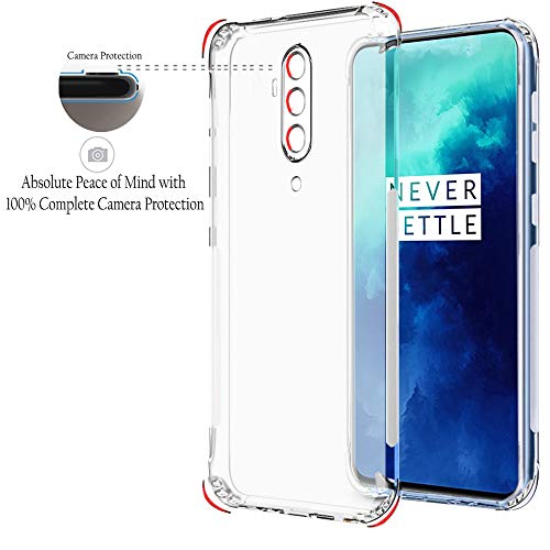 Image of TheGiftKart Ultra Clear Slim Anti-Slip Grip Soft Silicone Back Cover Case with Complete Camera Protection & Anti-Dust Plugs Built-in for OnePlus 7T Pro (Transparent)