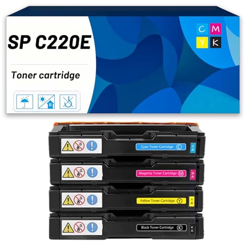 ZHJQDS SP C220E 406094 406097 406100 406106 Toner Cartridge Compatible for Ricoh SP C220 C220A C220DN C220N C220S C221 Printers, High Yield Printing Vivid Colors 4*color