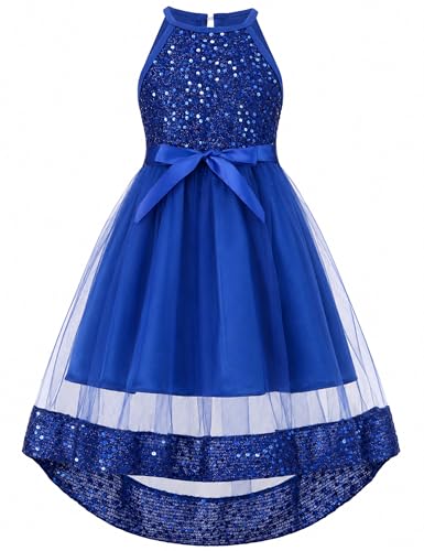 Girls Dresses Tulle Princess Dress Elegant Puffy Fairy Sparkly Sequin Maxi Flower Dress Special Occasions Summer Party Graduation Wedding Guest Holiday Formal Fancy Tutu Gown for Girls 6-7 Royal Blue