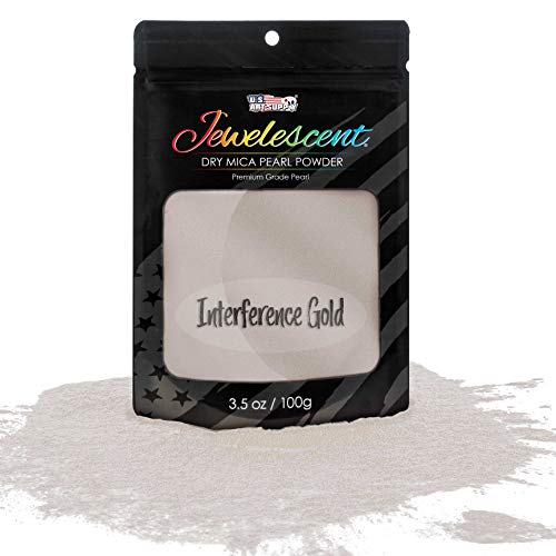 U.S. Art Supply Jewelescent Interference Gold Mica Pearl Powder Pigment, 3.5 oz (100g) Sealed Pouch - Cosmetic Grade, Metallic Color Dye - Paint, Epoxy, Resin, Soap, Slime Making, Makeup, Art