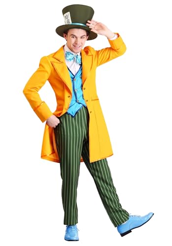 Alice in Wonderland Classic Mad Hatter Adult Costume- with Jacket, Pants, Bow Tie, Hat - Officially Licensed Large