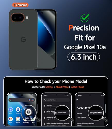 Image of FNTCASE for Google Pixel 10A Case: Frosted Translucent with Screen Protector Shockproof Phone Cover - Matte Military Grade Full Protection Drop Proof TPU Rugged Sturdy Cases - 6.3 inch (C-Black)