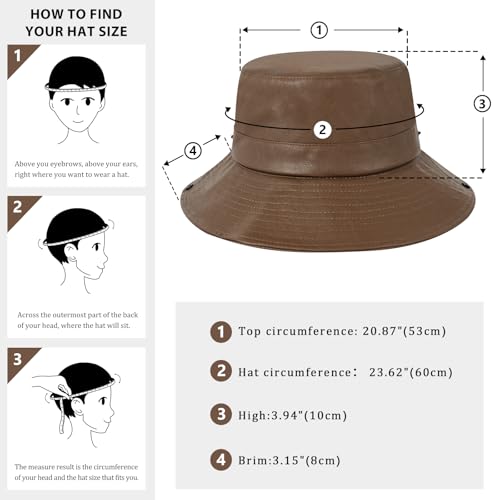 Docila Brown Pu Leather Cowboy Hats Women Foldable Western Cowgirl Sun Sunscreen Cap Retro Fall Winter Fisherman Boonie Bucket Hats String thumb #3