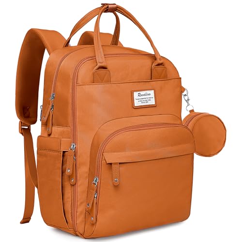 Image of RUVALINO Diaper Bag Backpack-Multifunction Baby Travel Bag with Changing Pad, Insulated Bottle Holders & Pacifier Case, Large Capacity, Waterproof, Maple Orange