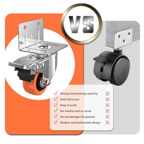 Image of 3inch L-Shaped Caster Wheels, Side Mount Casters Set of 4, Heavy Duty Casters with Brake, Double Bearing Locking Polyurethane(PU) Wheels for Baby Beds /Cabinets /Furniture（4 Pack
