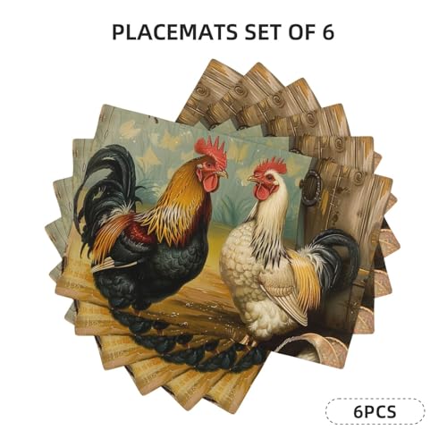 Set de table poule protège table contre chaleur et rayures vaisselle lot de 6