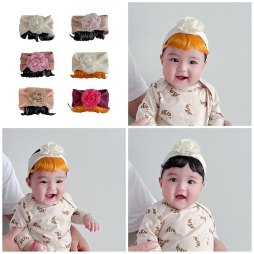 Baby Flower Wigs Bangs Headband Infant Floral Faux Hair Band Fashionable Flower Wigs Hair Accessory for Girls Aged 0-62