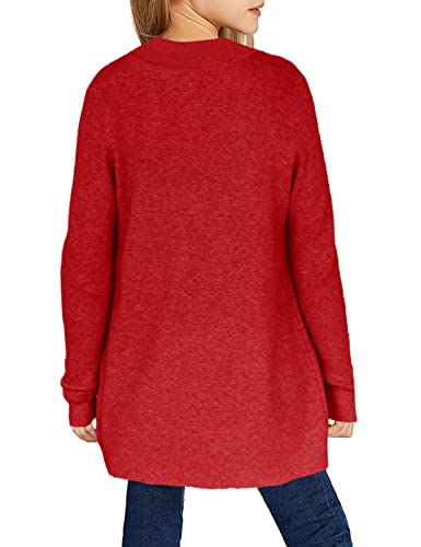 Image of Girls Cardigan Kids Open Front Oversized Sweater with Pockets | Casual Cardigans, Soft Knit, Long Sleeve, Uniform Cardigan for Girls, 7-14 Years