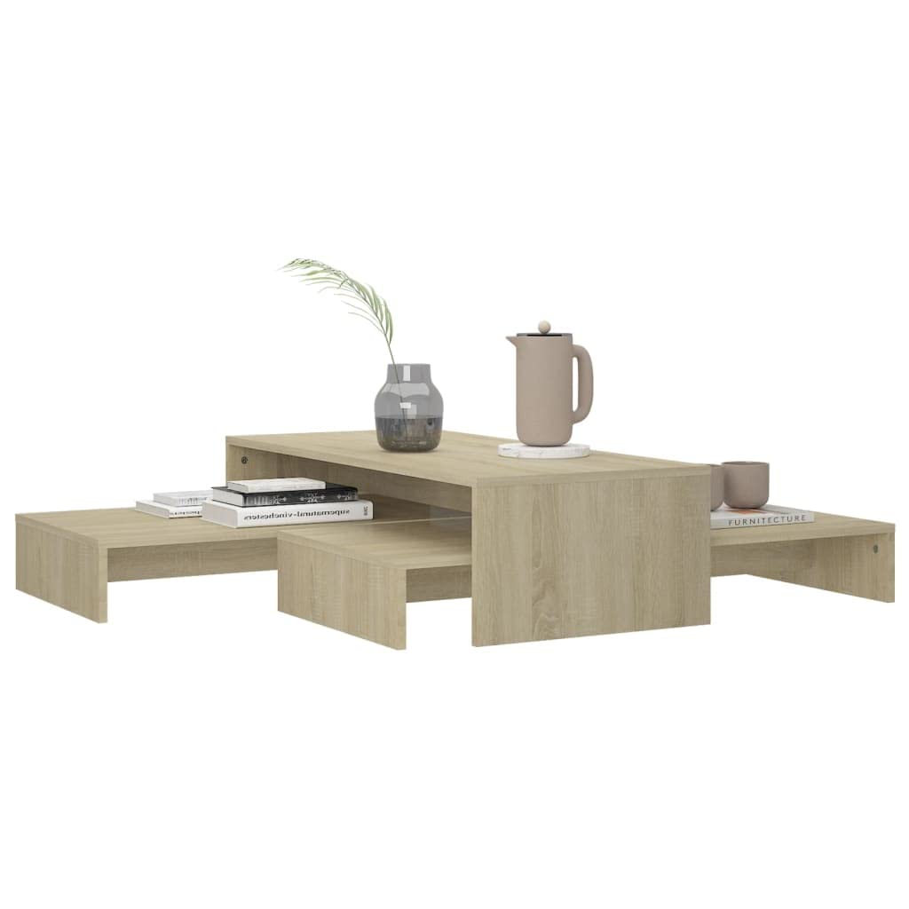 Satztisch 3er Set Sonoma-Eiche Couchtisch Set Holzwerkstoff, Beistelltisch ineinander schiebbar für das Wohnzimmer, Kaffeetisch und Sofatisch, 100x100x26,5 cm