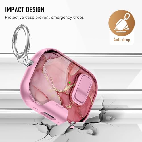 Image of Compatible Airpods Pro 3 Case (2025) with Phone Stand & Cleaner Kit,Print Soft Silicone Lock Clip Apple AirPods Pro 3rd Generation Case, Airpod Pro 3 Cover with Keychain for Women /Girls,Pink Marble