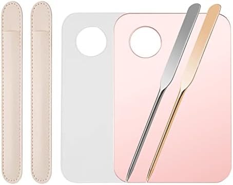 6 Pcs Makeup Spatula Korean Set Professional Korean Spatula Makeup, 2 Pcs Acrylic Cosmetic Palette with 2 Pcs Spatula Tool, Tray Apply for Foundation Eye Shadow Lipsticks Nail Art Professional Pigment Blending Included 2 Pcs Leather Covers