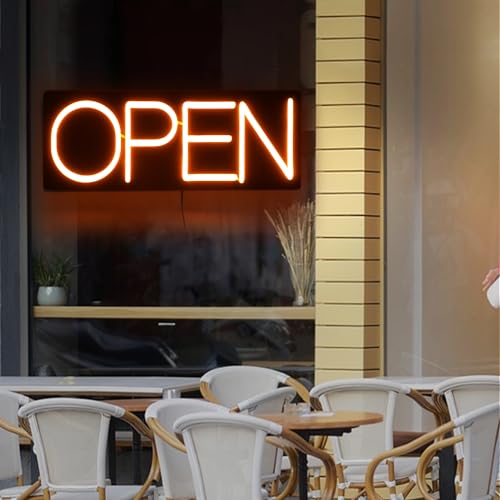 Image of Open Signs for Business 12V /2A Ultra Bright LED Neon Open Sign Lighted Open Sign Electric Light Up Open Sign for Business Storefront Window Glass Door Retail Shop Store Bar Salon Restaurant (Yellow, 32 Inch)