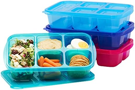 EasyLunchboxes® - Patent-Pending Bento Lunch Boxes - Reusable 5-Compartment Food Containers for School, Work, and Travel, Set of 4, (Jewel Brights)