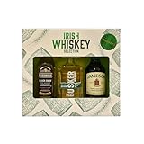 Irish Whiskey Trio – 3 x 5cl Jameson Triple Distilled (40% ABV), Bushmills Black Bush & Busker Triple Cask Smooth