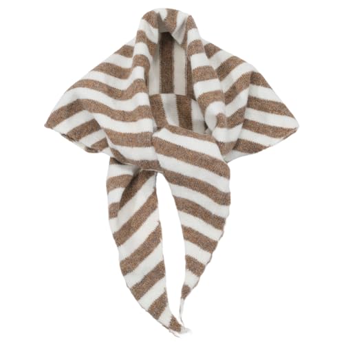 Triangle Knitted Scarf Coffee White Striped Neck Cover Fashion Head Hair Wrap Headband Soft Warm Lightweight Versatile Shawls Scarves for Women Winter Autumn Spring Streetwear Accessories