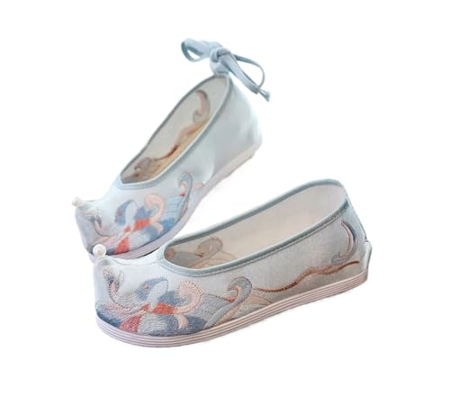 Chaussures compensées brodées femme escarpins chinois bleu taille 40 costume ancien