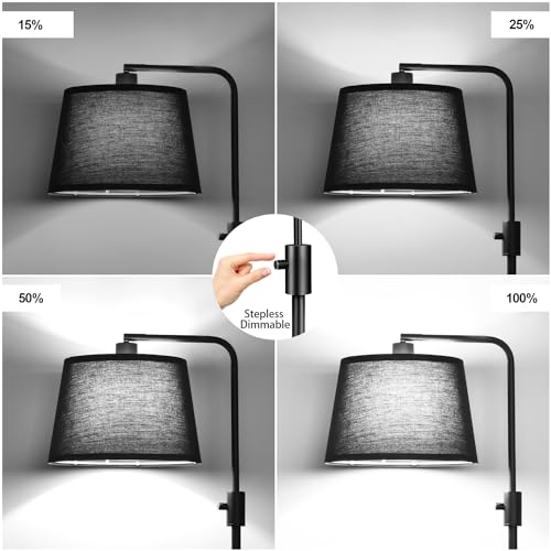 Nintiue [Upgraded] Dimmable Floor Lamp, 1000 Lumens LED Edison Bulb Included, Black Shade, Modern Arc Standing Tall Floor Lamp for Living Room Bedroom Office Dining Room - Thumbnail 3