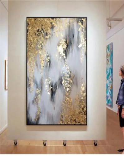 Peinture à l'huile abstraite dorée HOLEILUCK pour habiller un grand mur vide