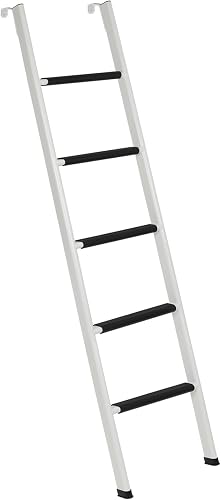 Anti-Slip RV Bunk Ladder, 72in Integrated Heavy Duty Steel Camper Bunk Bed Ladder with Anti-Slip Rubber Foot Pads and Hooks - White