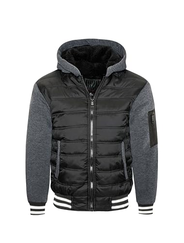 1826 Boys' Full-Zip Fleece Varsity Jacket with Fleece Sleeves, Hooded and Sherpa Lining