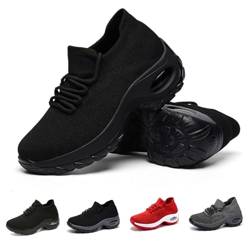 Reviews de Tenis Negro Mujer los más solicitados. 42 Zapatillas Ortopédicas para Mujer, Tenis Mujer para Caminar, Malla elástica con cojín de aire con plataforma de aire, zapatos ortopedicos mujer Cómodos, Transpirables, Ligeros...