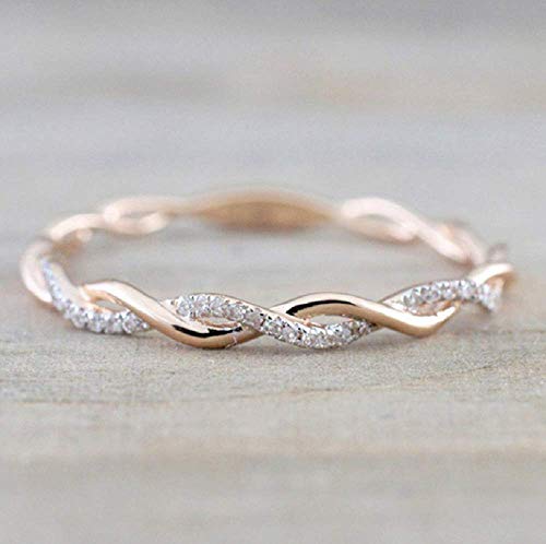 Yaya Fashion 14K Rose Gold Plated Petite Twisted Vine Simulated Diamond Wedding Band Matching Ring Cubic Zirconia Eternity Band for Women Wedding Party Jewelry3