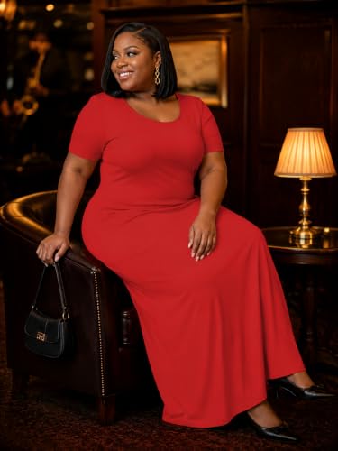 Image of PinkPatty Women's Plus Size Crew Neck Short Sleeve Maxi Dress with Pockets