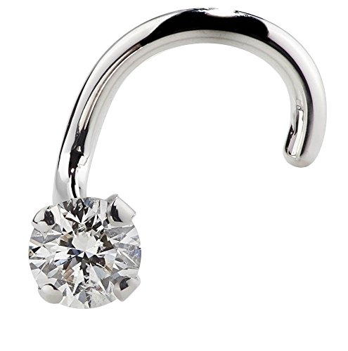Si1-1.5Mm (0.015 Ct. Tw) Diamond 14K White Gold Nose Ring Twist Screw - 18G #TOP1