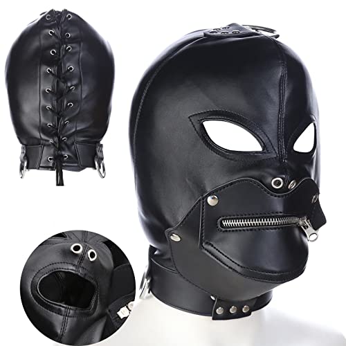 Máscara de cuero con boca con cremallera y ajuste perfecto para experiencias BDSM 2
